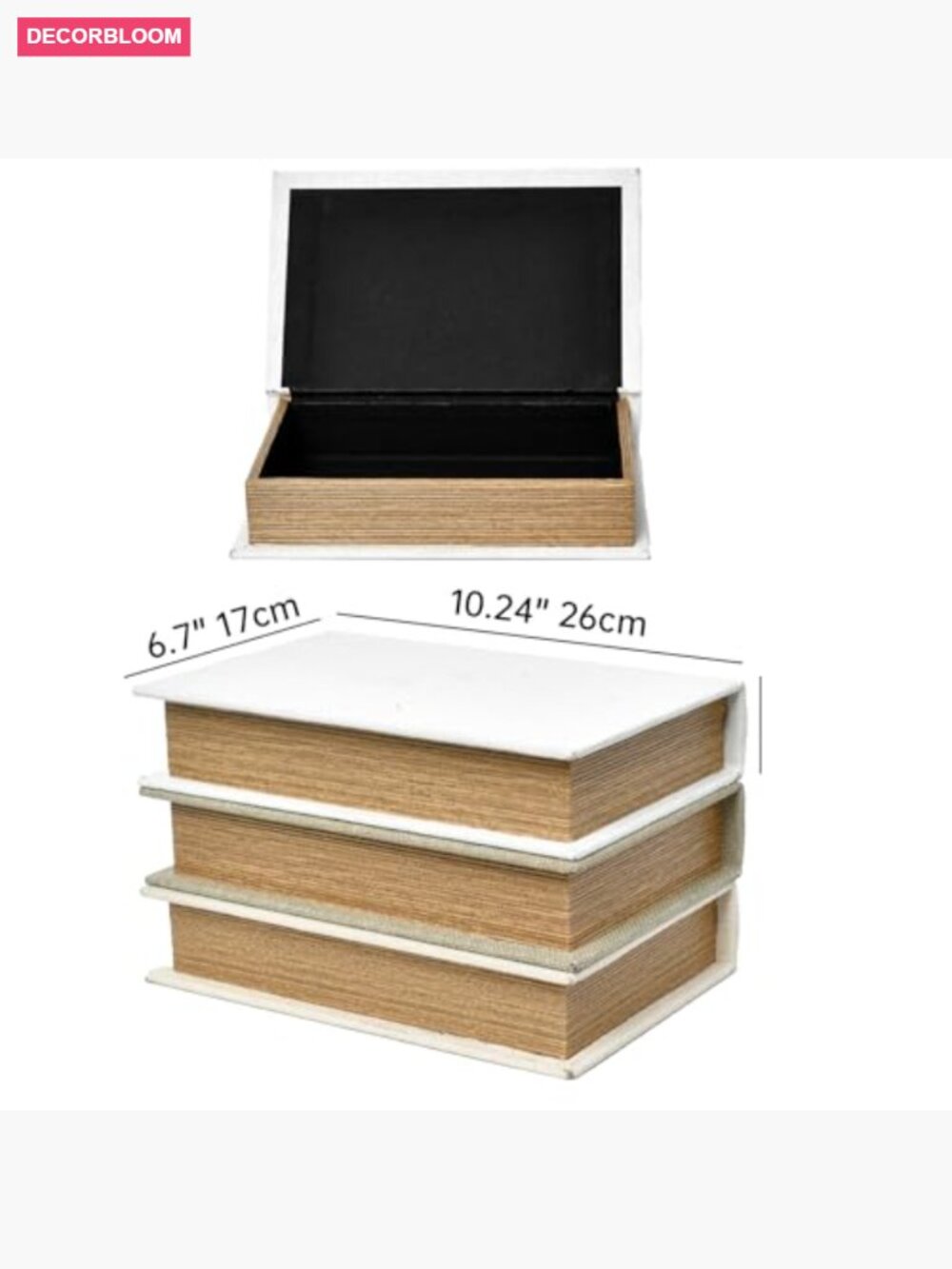 Set of 3 Decorative Faux Book Boxes with Linen and Wood - Picture 3 of 7